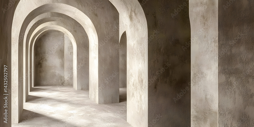 Arches: Concrete Hallway's Light & Shadow