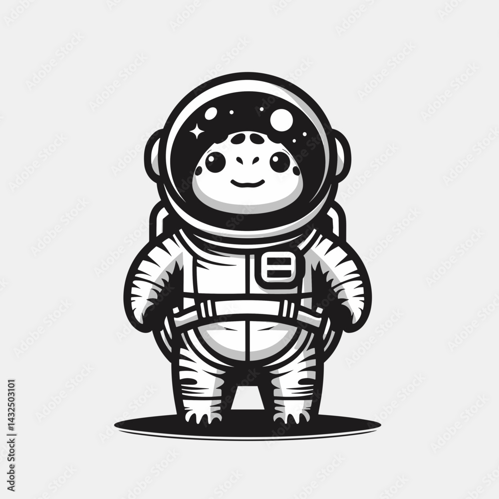 Obraz premium Turtle in astronaut costume. Funny Animal Vector Clip art. Shelled reptile piloting a cosmic exploration garment.