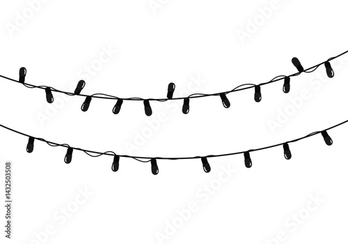 Rope light silhouette. This image shows a design of two strings of rope lights with bulb silhouettes, also known as string lights or fairy lights. Vector clipart illustration design.