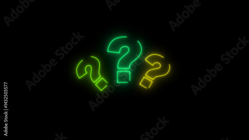 Neon glowing question mark icon illustration