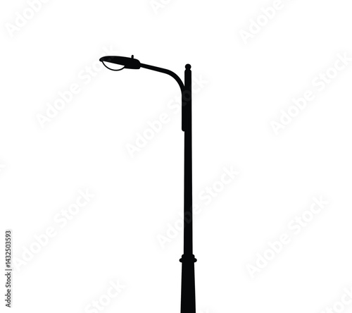 Street light silhouette. This image shows a street light silhouette, also known as a lamp post or street lamp, against a white background. Vector clipart illustration design.