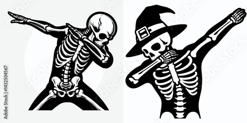 skeleton wear halloween costume and pose dabbing. Funny Animal Vector Clip art. Bone apparel spooky festivity gesture trend.