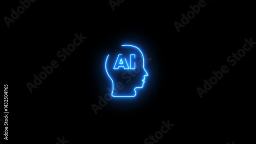 Artificial intelligence concept. Creative. Outline with circuit boards and binary data flowing on blue background.