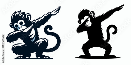 Monkey wear halloween costume and pose dabbing. Funny Animal Vector Clip art. Primate donning spooky attire striking dab attitude.