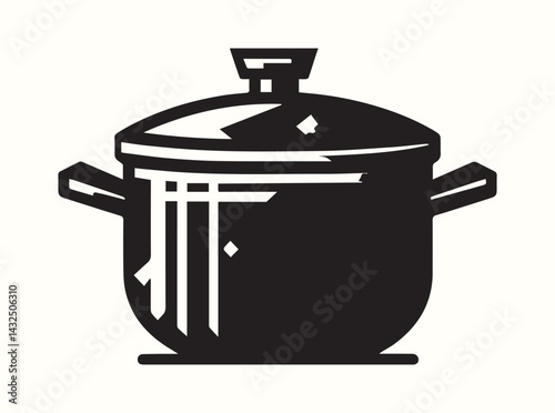 Flat black cooking pot outline for recipes or food packaging