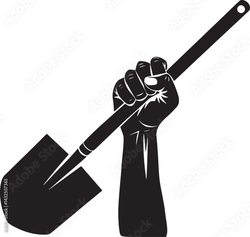 shovel in a raised fist