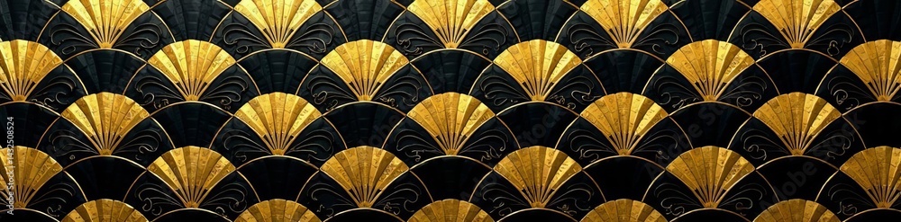 Elegant gold and black asian fans repeating pattern, asian, gold, elegant Elegant gold and black asian fans repeating pattern, asian, gold, elegant