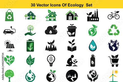 Eco Icons Set Nature Symbols Green Recycle Environment Vector Sustainability
