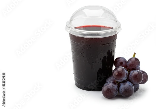 Wallpaper Mural Grape juice in a plastic cup with a dome lid and a bunch of grapes on a white surface Torontodigital.ca