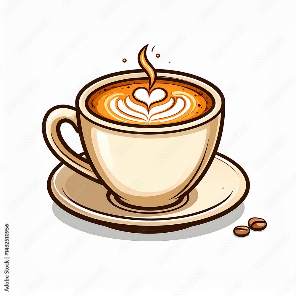 Obraz premium cup of coffee late icon logo with cartoon illustration