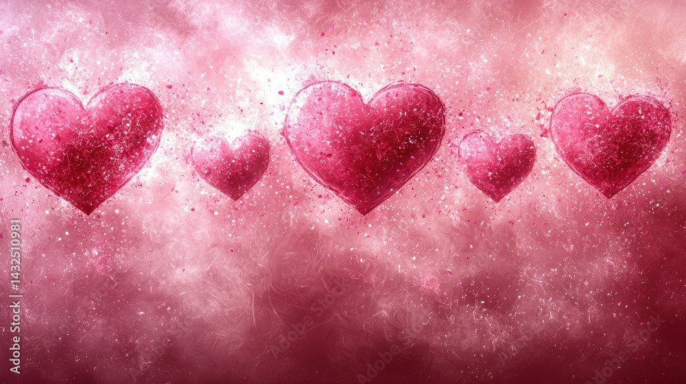 Obraz premium Festive Hearts in Pink Nebula: A Valentine's Day Background