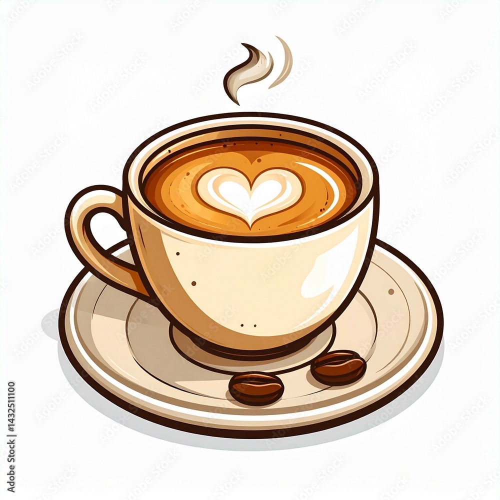Obraz premium cup of coffee late icon logo with cartoon illustration