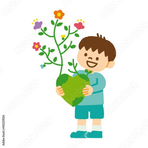 心が健康に育ち色々な感情が芽生える子供のイラスト　気持ち　成長　手書き