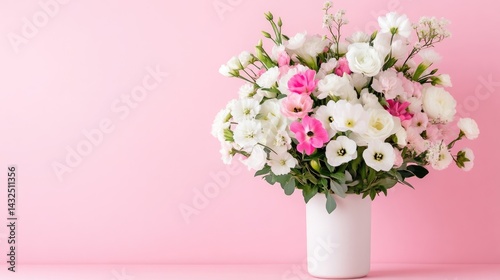 Wallpaper Mural Delicate floral bouquet in a white vase against a soft pink backdrop.  Torontodigital.ca