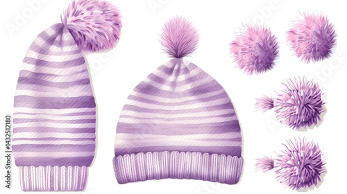 High-Quality Set of Lavender and Pink Wool Balls with Needles and Lavender Hat - Knitting Accessories