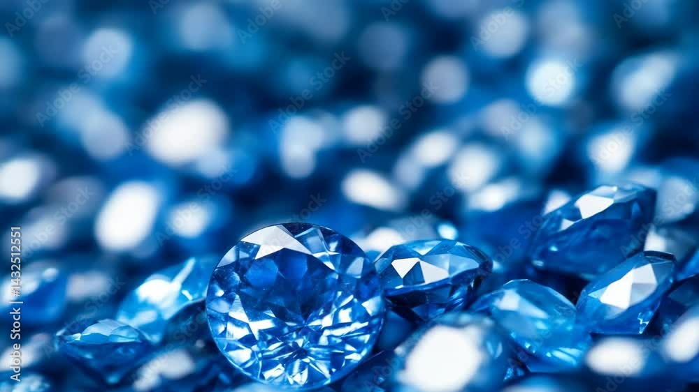Close up of multiple blue jewels scattered for treasure or gemstone backgrounds Close up of multiple blue jewels scattered for treasure or gemstone backgrounds