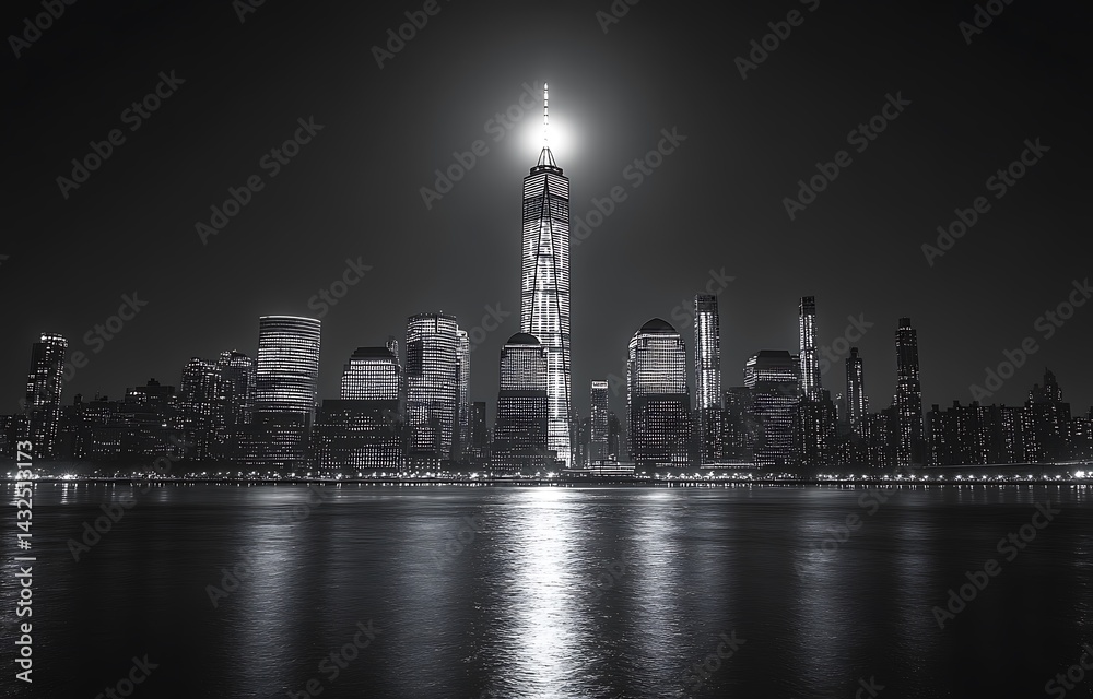 Fototapeta premium Striking black and white skyline of new york city at night