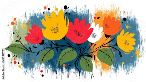 Vibrant Floral Abstract Painting  Colorful Flowers  Artistic Brushstrokes  Modern Art