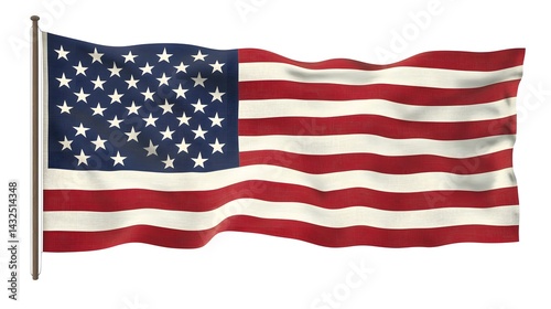 High-Quality Isolated American Flag on White Background with Clipping Path for Graphic Design Projects