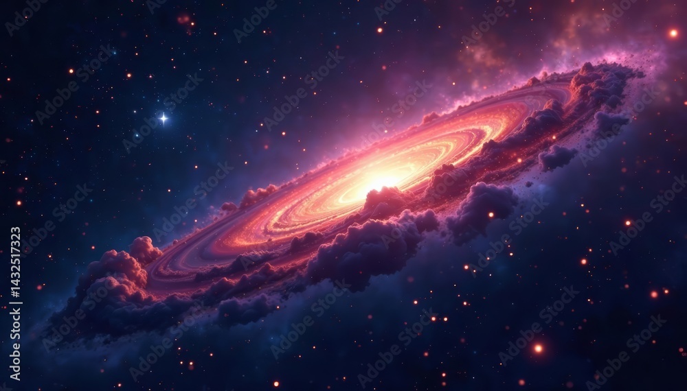 Fototapeta premium Deep black space with glowing nebulas and stars, glowing, astronomy