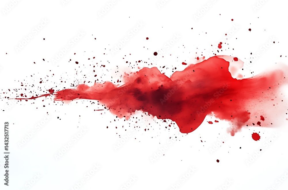 Abstract red watercolor stain with splatters on a clean white background Abstract red watercolor stain with splatters on a clean white background