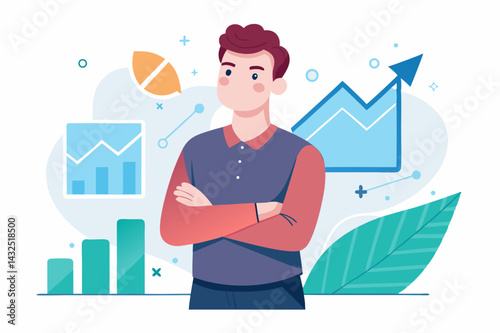 Confident Man Standing With Arms Crossed And Succe a vector illustration