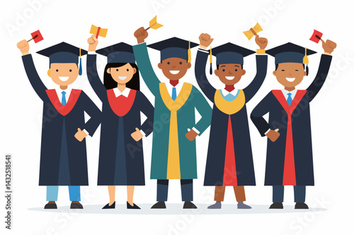 Graduates Group Photo In Caps And Gowns Celebrati a vector illustration