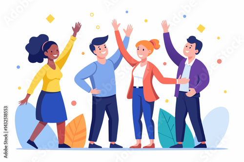 Group High Five Celebrating Team Success a vector illustration