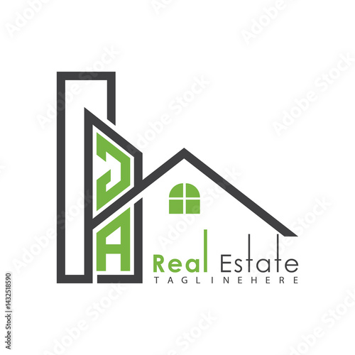 initial monogram logo for real estate with Home and Building shape creative design.	
