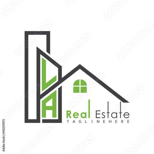 initial monogram logo for real estate with Home and Building shape creative design.	