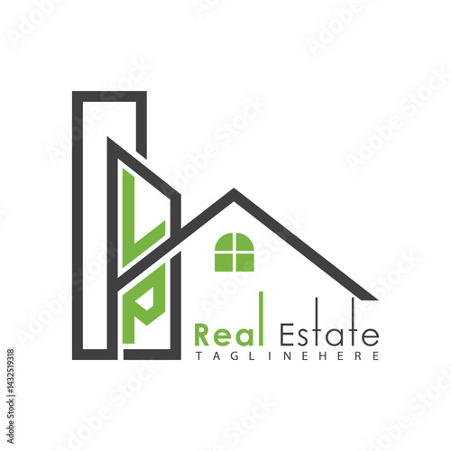 initial monogram logo for real estate with Home and Building shape creative design.	