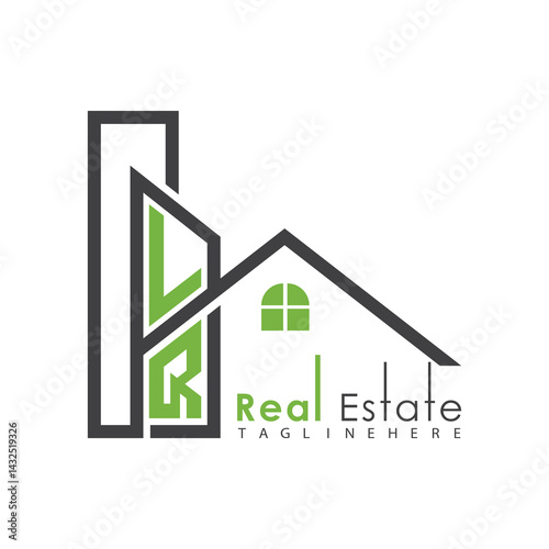 initial monogram logo for real estate with Home and Building shape creative design.	