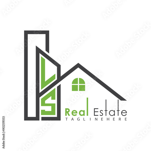 initial monogram logo for real estate with Home and Building shape creative design.	