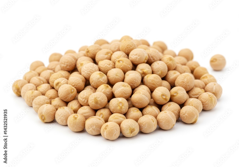 Pile of raw chickpeas, also known as garbanzo beans, displayed on a white surface in a studio setting Pile of raw chickpeas, also known as garbanzo beans, displayed on a white surface in a studio setting