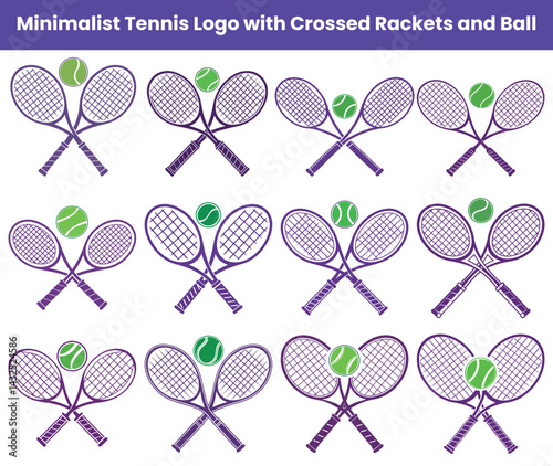 Seamless Pattern Crossed Tennis Rackets and Ball, Repetitive Sport Design, Violet