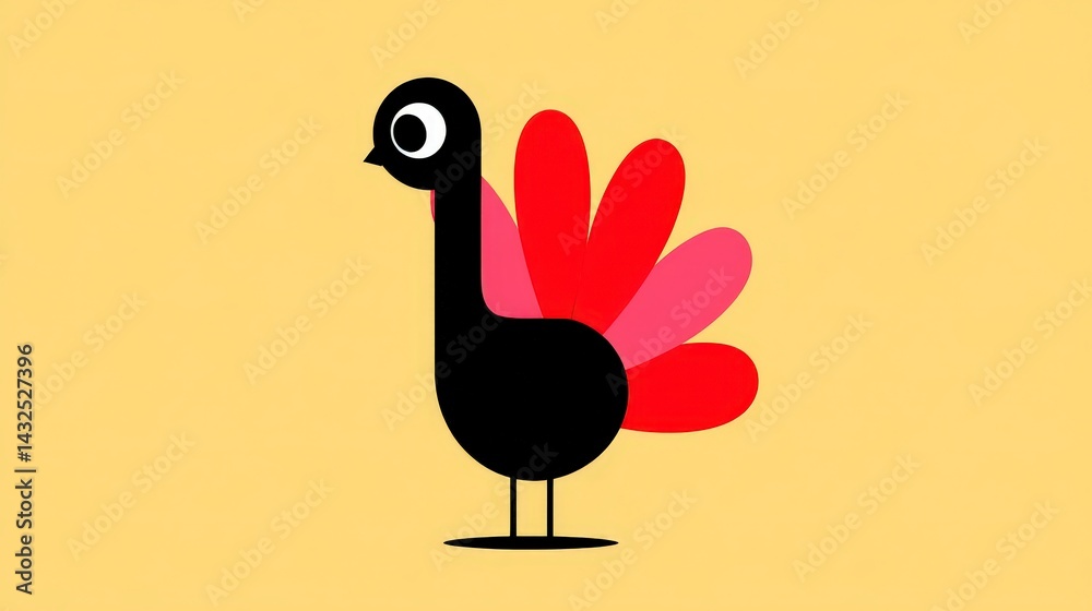 Fototapeta premium Cute Turkey Bird Illustration Minimalist Style Thanksgiving Design Flat Design Cartoon