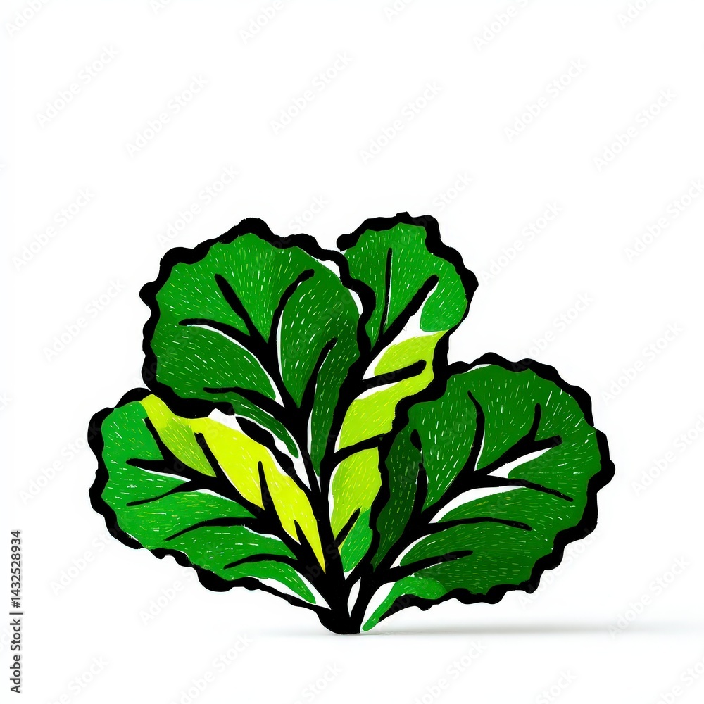 Obraz premium Fresh Green Cabbage Leaves Healthy Food Illustration Organic Vegetable Farm Produce