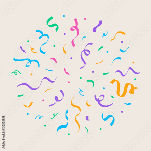 Burst of vibrant confetti made from colorful geometric shapes and lines. Hand drawn in a playful flat style on a light background. perfect for celebration or festive designs.