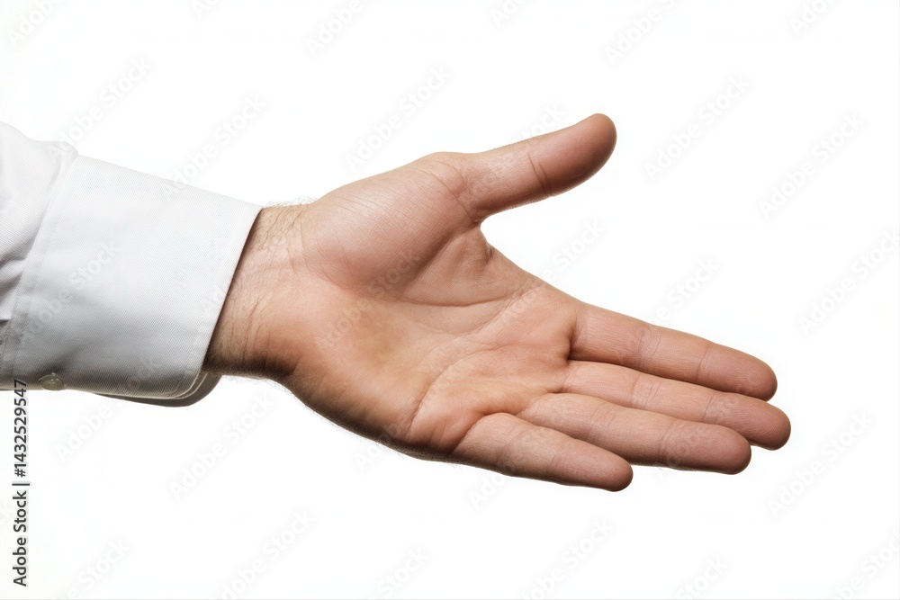 Open hand gesture inviting collaboration, isolated on white background, symbolizing partnership Open hand gesture inviting collaboration, isolated on white background, symbolizing partnership
