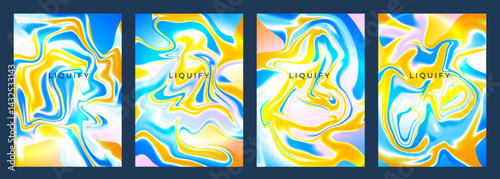 abstract blue orange liquify cover poster background design set