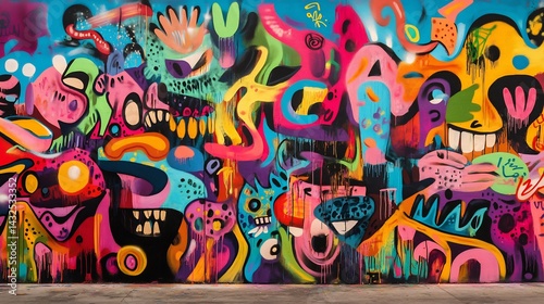Vibrant Psychedelic Graffiti Wall: A Colorful Abstract Mural