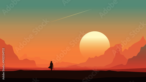 Star war Day Dune Scifi Character landscape illustration Vector cover art