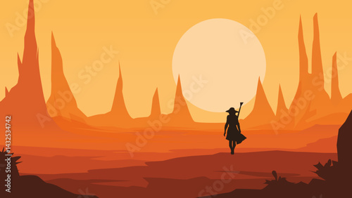Star war Day Dune Scifi Character landscape illustration Vector cover art