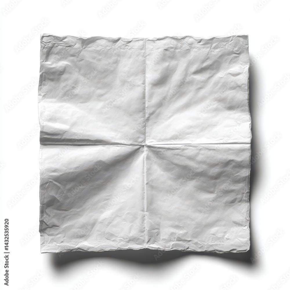 Obraz premium Folded crumpled paper sheet texture on white background