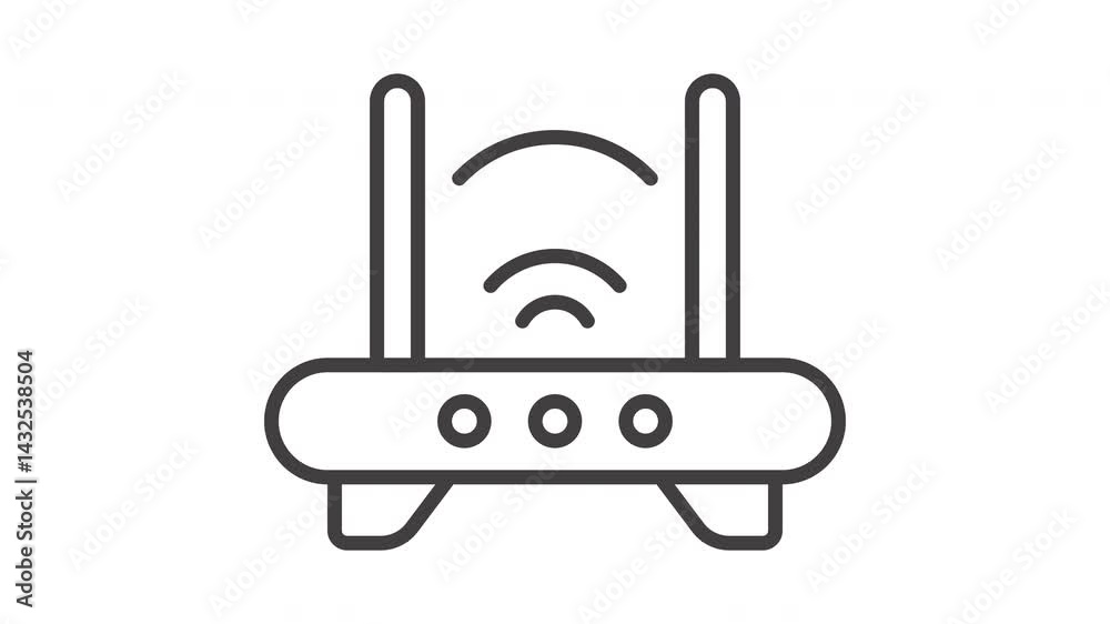 Animated line drawing of a wireless router in motion