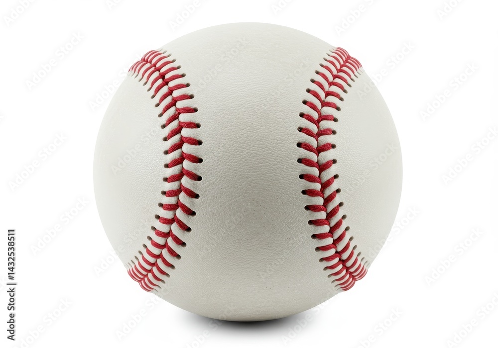 A close up studio shot of a baseball with red stitching on a white background and a soft shadow A close up studio shot of a baseball with red stitching on a white background and a soft shadow