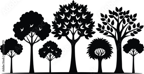 Beautiful Tree Isolated Silhouette Vector Illustration Natural Forest Elements in Black Outline Art