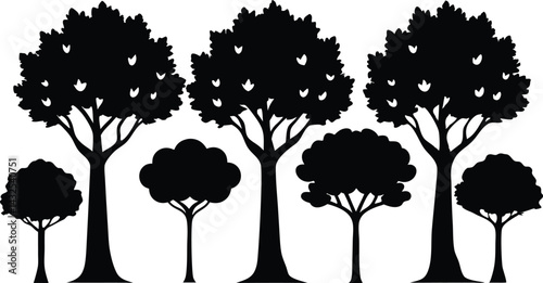 Beautiful Tree Isolated Silhouette Vector Illustration Natural Forest Elements in Black Outline Art