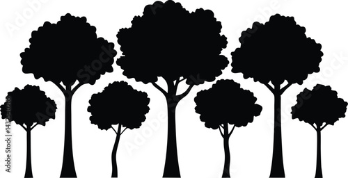 Beautiful Tree Isolated Silhouette Vector Illustration Natural Forest Elements in Black Outline Art