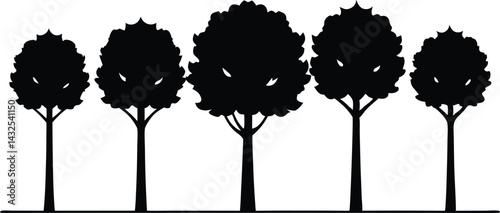 Beautiful Tree Isolated Silhouette Vector Illustration Natural Forest Elements in Black Outline Art